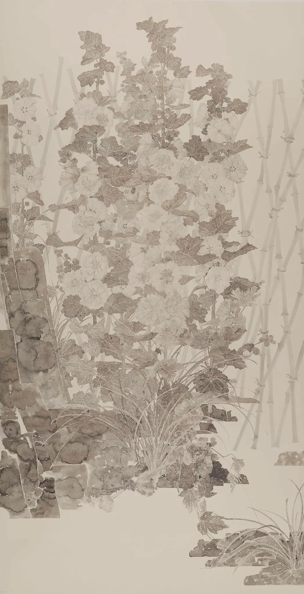 竹影蜀葵